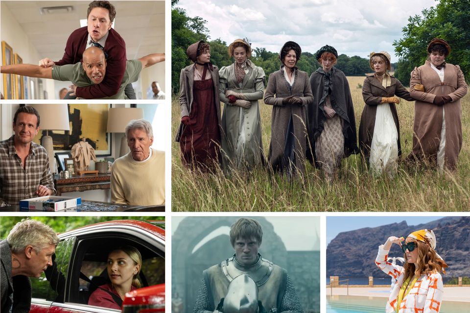 Clockwise from top left: Scrubs, Pride & Prejudice, These Sacred Vows, A Knight of the Seven Kingdoms, Tall Tales & Murder and Shrinking